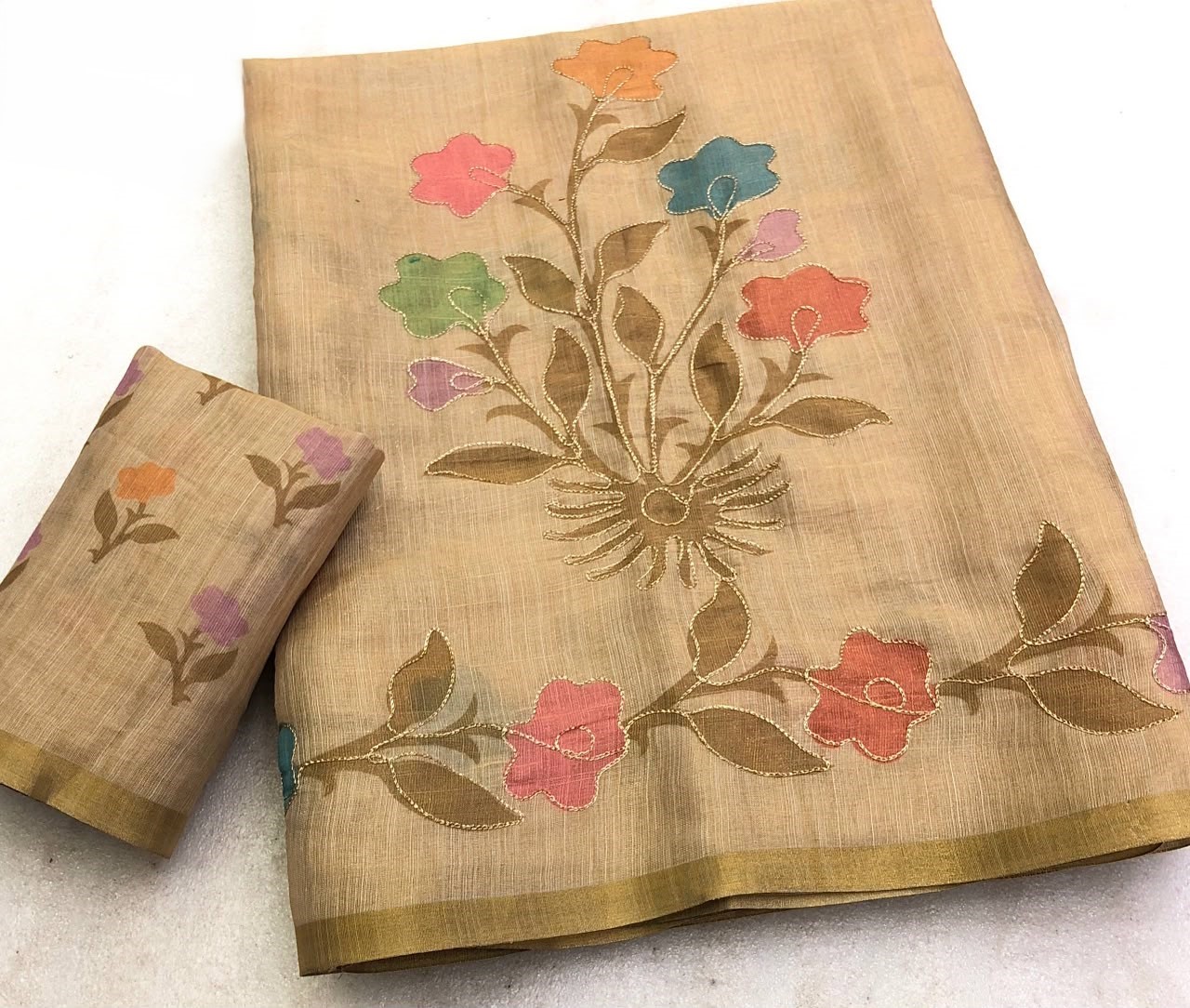 Floral Digital Print Erode Tissue Silk Saree with Zari Border & Embroidery Work